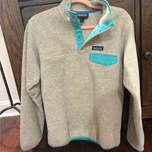 Patagonia Cream and Teal Synchilla Fleece- adult small
